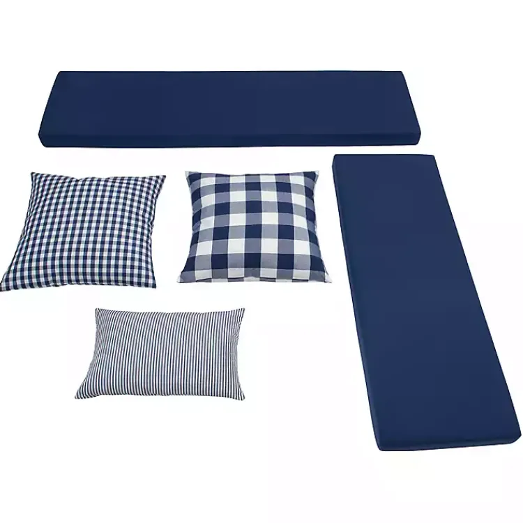 Kirklands Home White Corner Bench with Blue Cushions Outlet