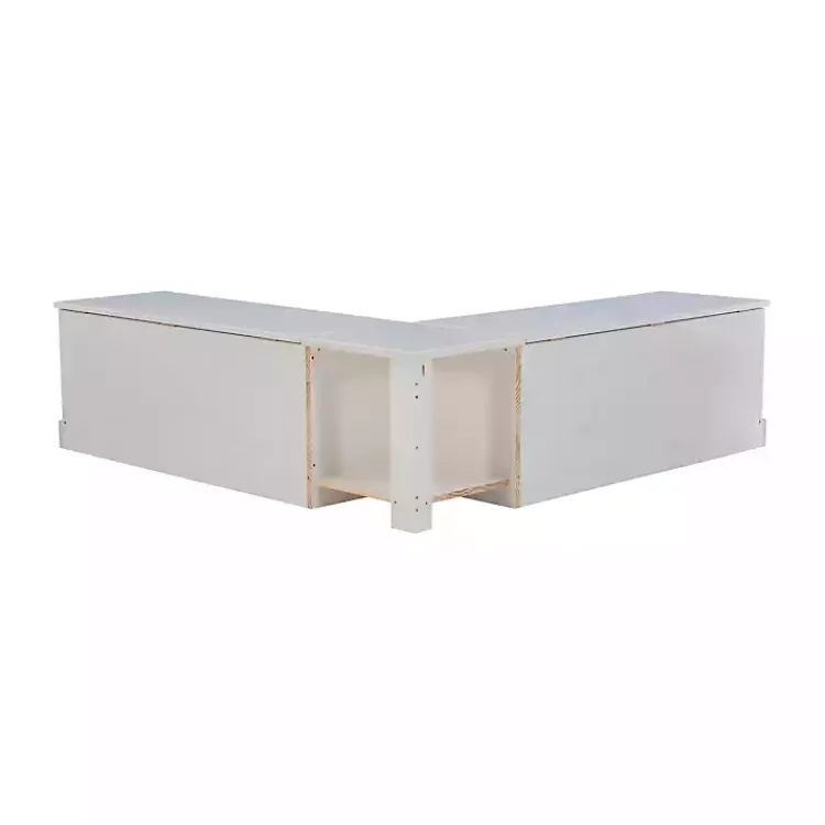 Kirklands Home White Corner Bench with Blue Cushions Outlet