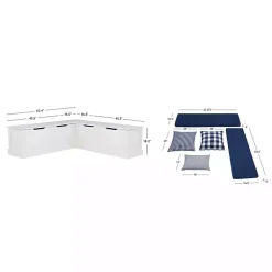 Kirklands Home White Corner Bench with Blue Cushions Outlet