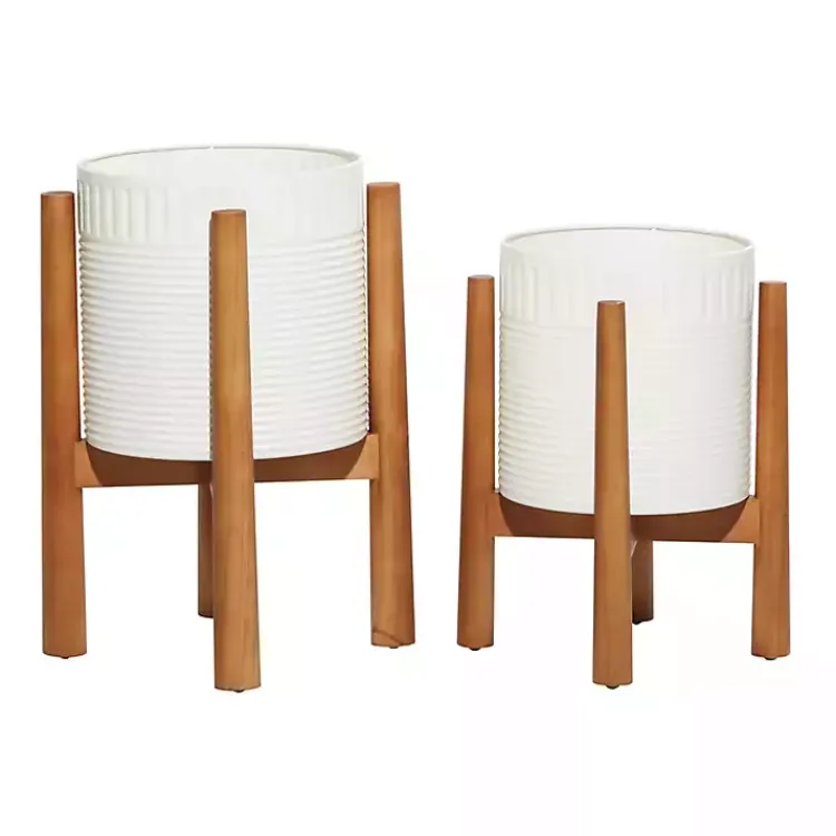 Kirklands Home Corrugated Iron and Wood Planters, Set of 2 White Sale