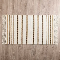 Kirklands Home White Cotton and Jute Woven Scatter Rug New
