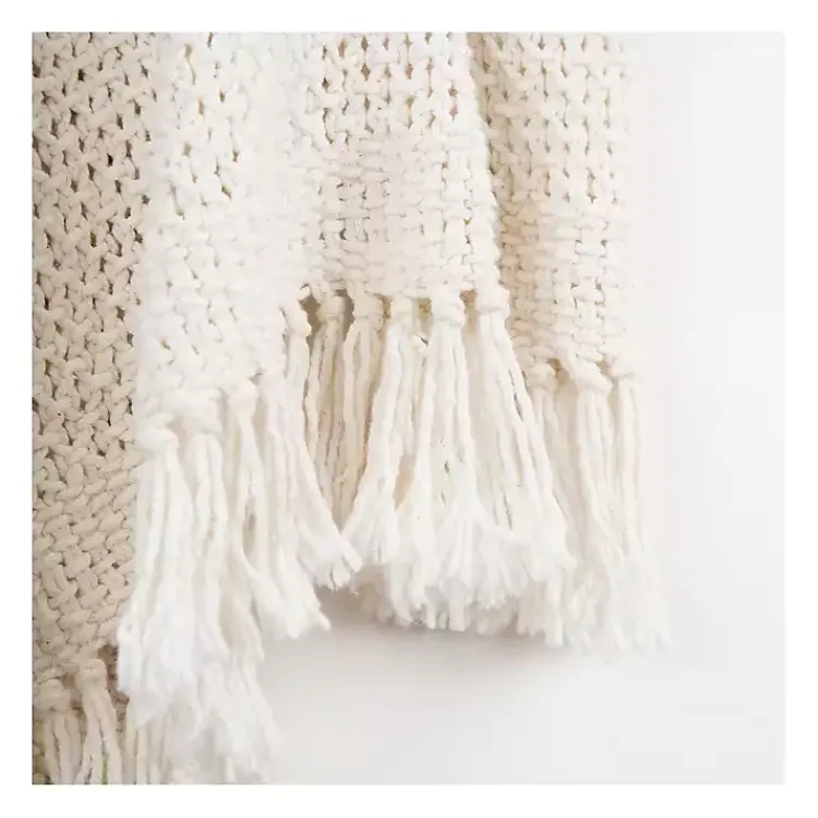 Blankets & Throws>Kirklands Home Cotton Tassel Throw White