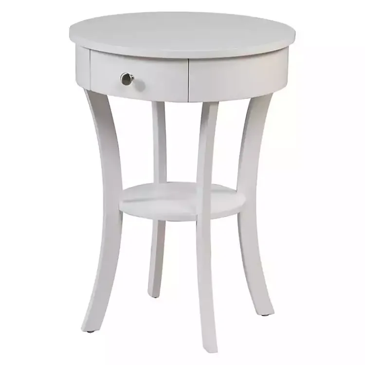 Kirklands Home Curved Legs Round Drawer Accent Table White New