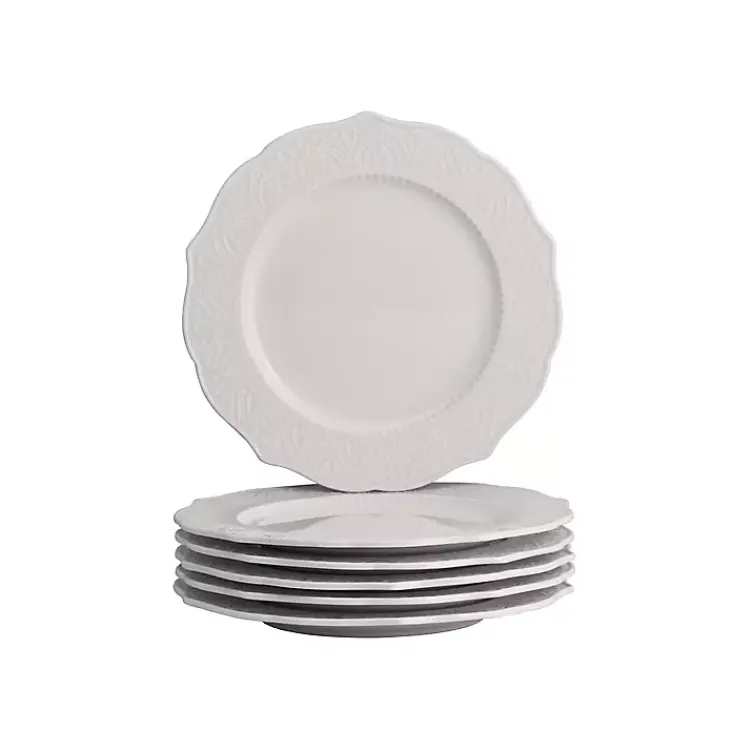 Kirklands Home Dahlia Embossed Side Plates, Set of 6 White Best