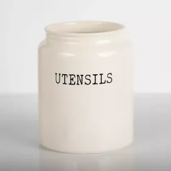 Kirklands Home Debossed Utensil Crock White New