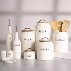 Kirklands Home Debossed Utensil Crock White New
