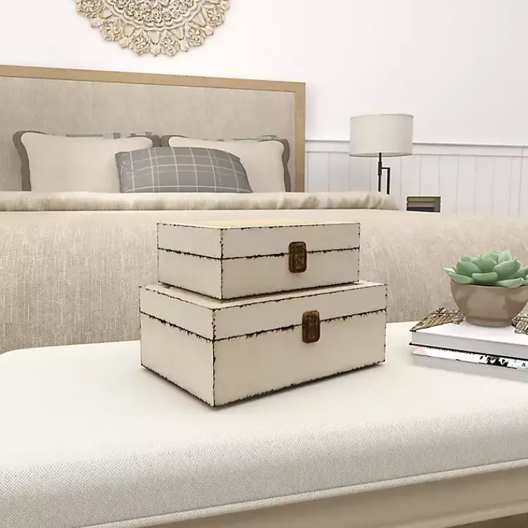 Baskets & Boxes>Kirklands Home Distressed Burlap Wooden Boxes, Set of 2 White