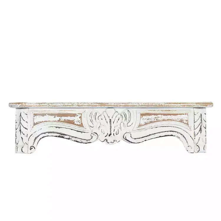 Kirklands Home White Distressed Carved Wood Acanthus Wall Shelf New