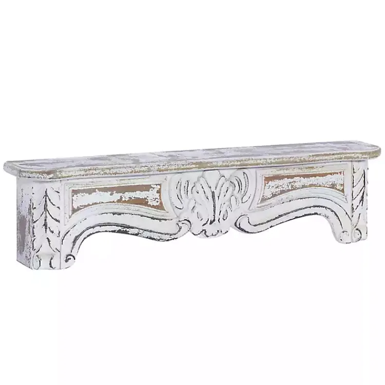 Kirklands Home White Distressed Carved Wood Acanthus Wall Shelf New