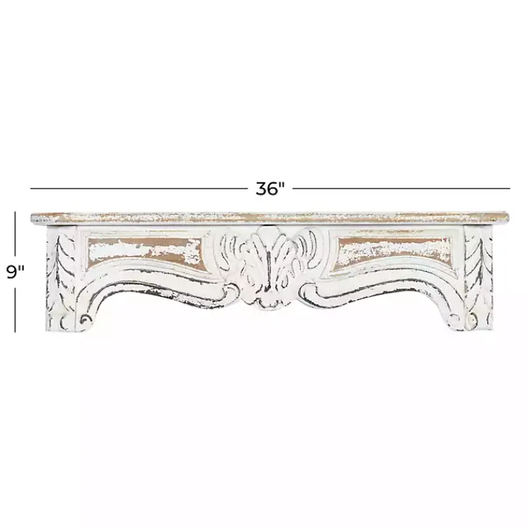 Kirklands Home White Distressed Carved Wood Acanthus Wall Shelf New