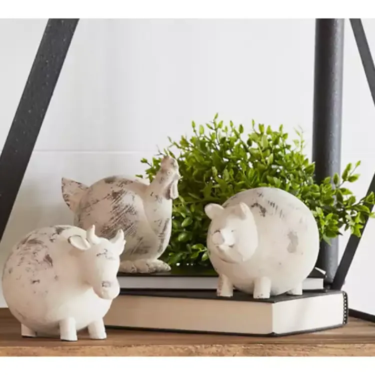 Statues & Figurines>Kirklands Home Distressed Trio Farm Animals Figurine White
