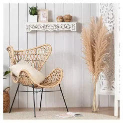 Kirklands Home White Distressed Wood Carved Floral Shelf Best
