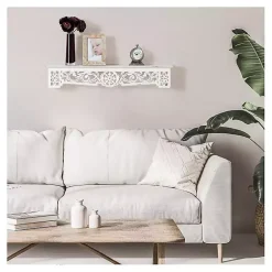 Kirklands Home White Distressed Wood Carved Floral Shelf Best