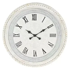 Kirklands Home White Distressed Wood Round Beaded Wall Clock Hot