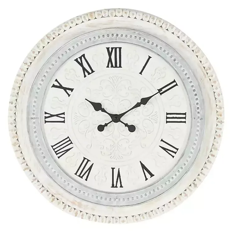 Kirklands Home White Distressed Wood Round Beaded Wall Clock Hot
