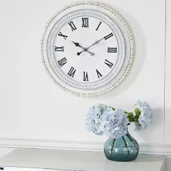 Kirklands Home White Distressed Wood Round Beaded Wall Clock Hot