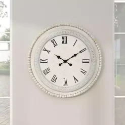 Kirklands Home White Distressed Wood Round Beaded Wall Clock Hot
