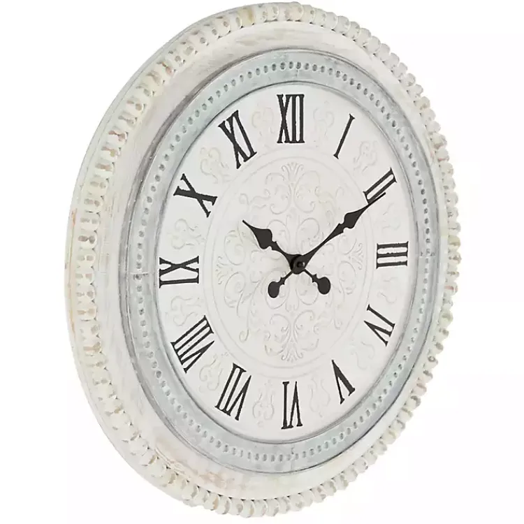 Kirklands Home White Distressed Wood Round Beaded Wall Clock Hot