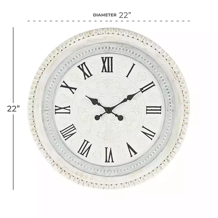 Kirklands Home White Distressed Wood Round Beaded Wall Clock Hot