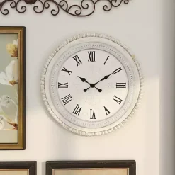 Kirklands Home White Distressed Wood Round Beaded Wall Clock Hot