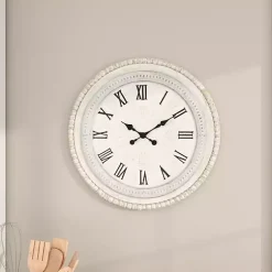 Kirklands Home White Distressed Wood Round Beaded Wall Clock Hot