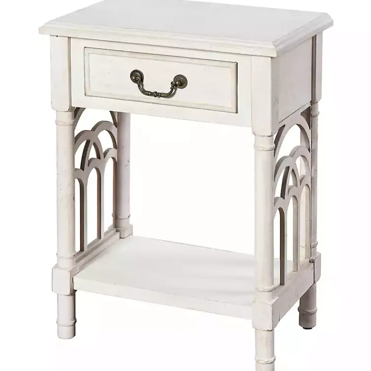 Kirklands Home 1-Drawer Cathedral Sides Accent Table White Hot