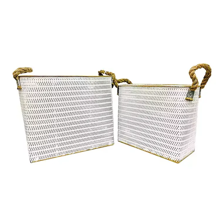 Baskets & Boxes>Kirklands Home Embossed Metal Bins, Set of 2 White