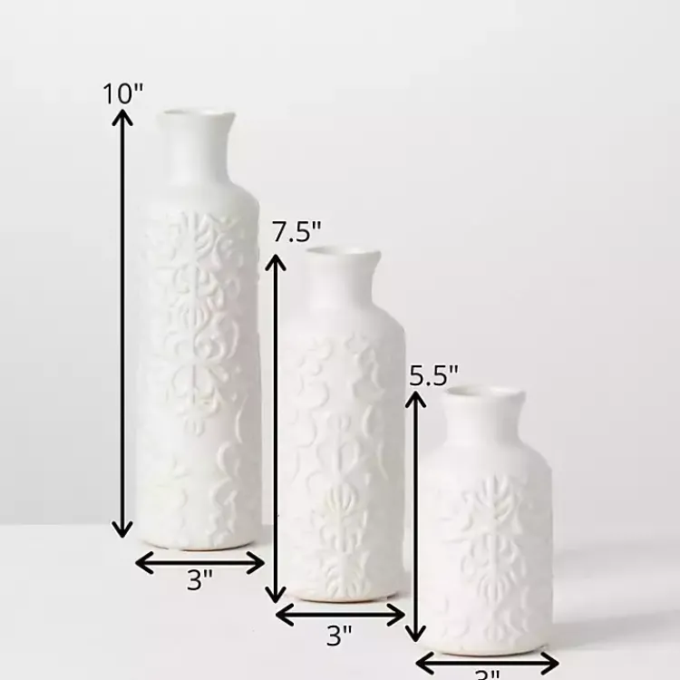 Vases>Kirklands Home Embossed Scrolling 3-pc. Vase Set White