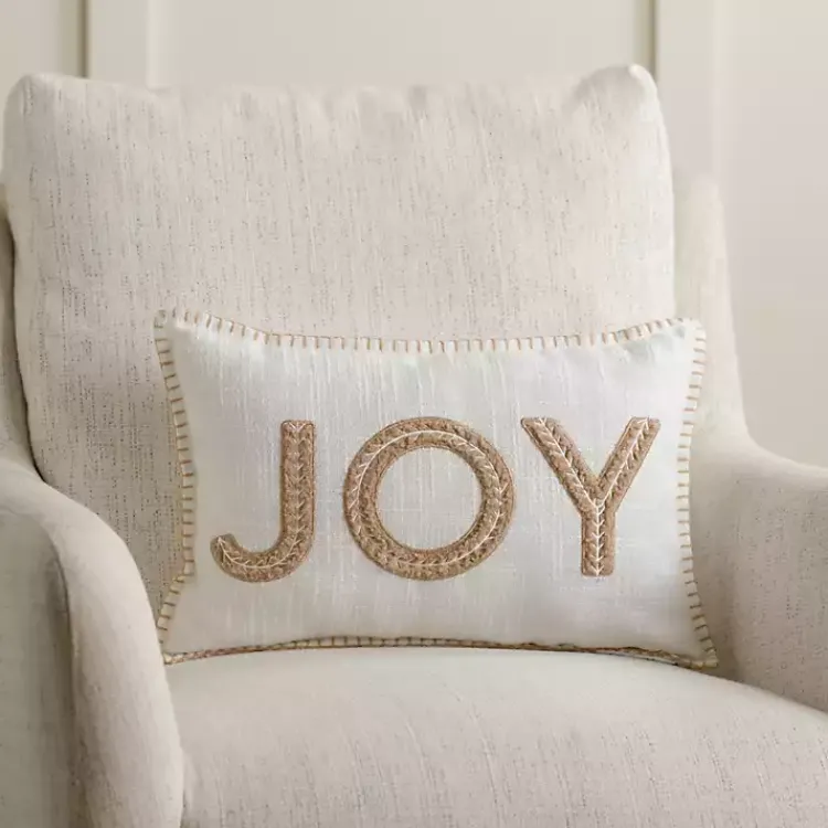 Christmas Pillows>Kirklands Home White Embroidered Joy Christmas Pillow