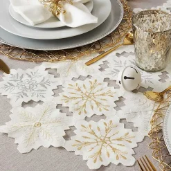 Kirklands Home White Embroidered Snowflakes Table Runner Hot
