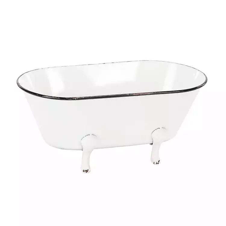 Kirklands Home White Enamel Metal Tub Planter Clearance