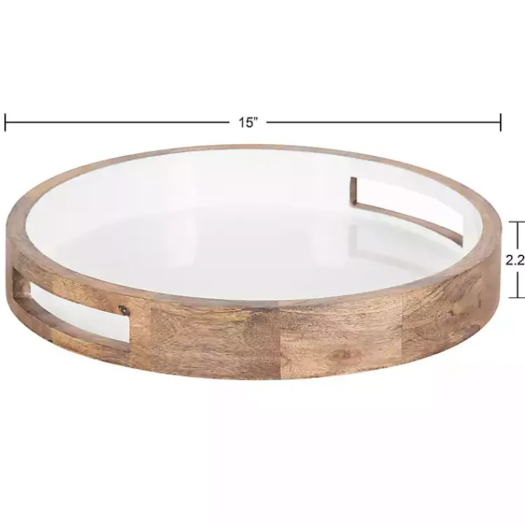 Decorative Trays>Kirklands Home White Enameled Round Mango Wood Tray