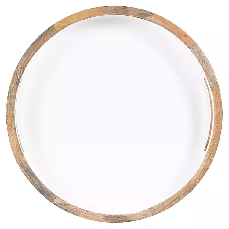 Decorative Trays>Kirklands Home White Enameled Round Mango Wood Tray