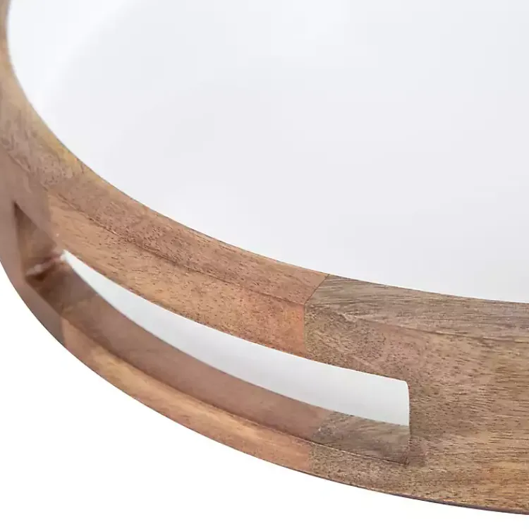 Decorative Trays>Kirklands Home White Enameled Round Mango Wood Tray