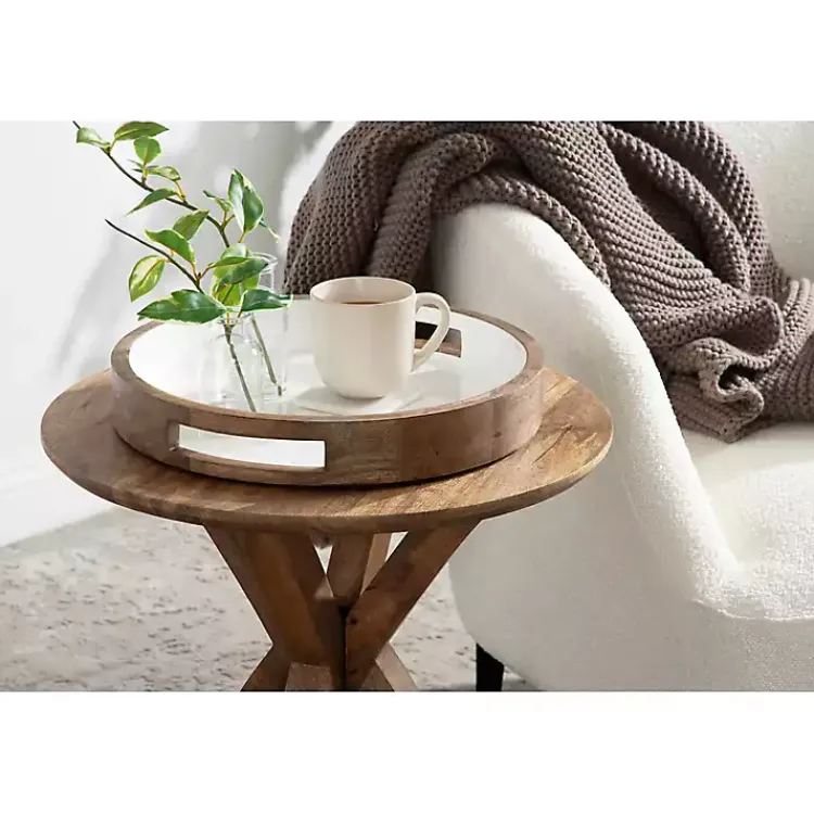 Decorative Trays>Kirklands Home White Enameled Round Mango Wood Tray