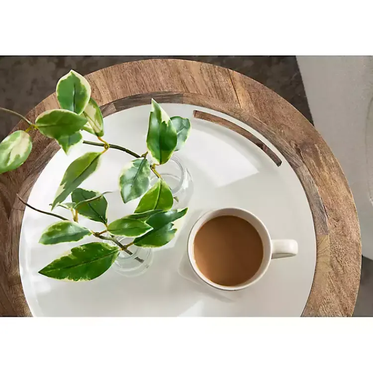 Decorative Trays>Kirklands Home White Enameled Round Mango Wood Tray