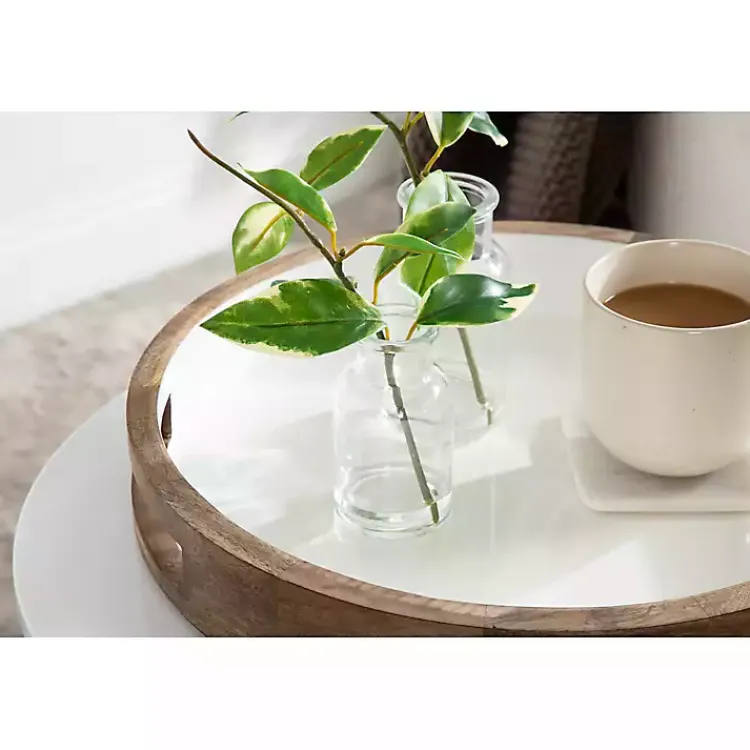 Decorative Trays>Kirklands Home White Enameled Round Mango Wood Tray