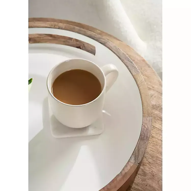 Decorative Trays>Kirklands Home White Enameled Round Mango Wood Tray