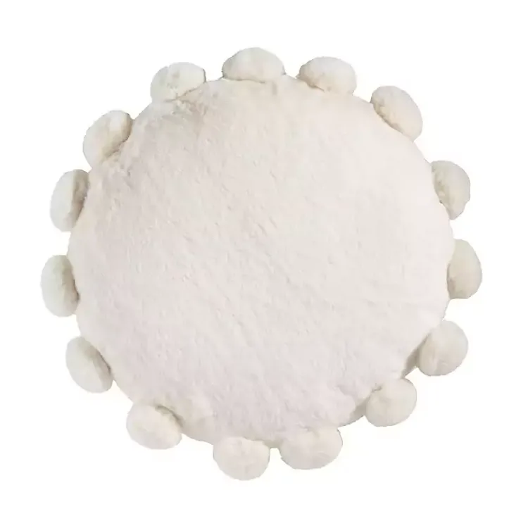 Pillows>Kirklands Home Faux Fur Round Pom Pom Throw Pillow White