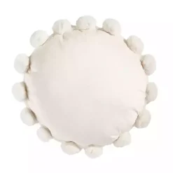 Pillows>Kirklands Home Faux Fur Round Pom Pom Throw Pillow White