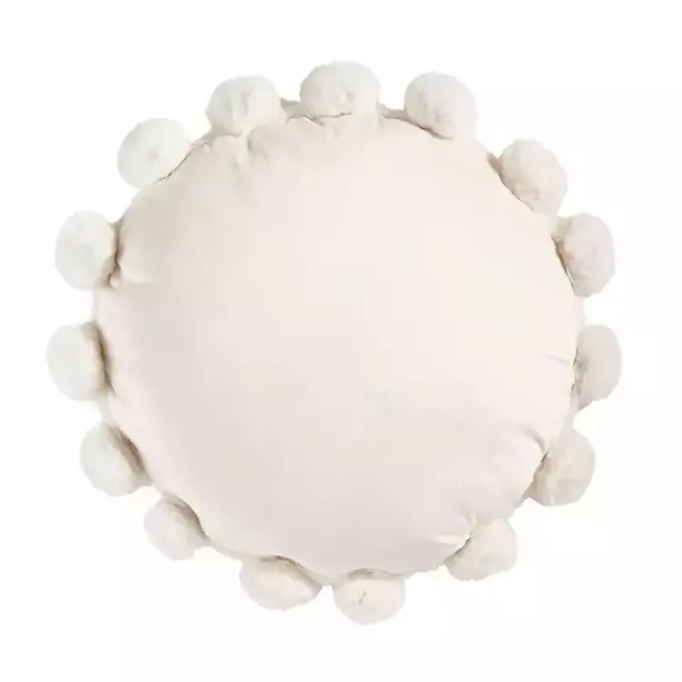 Pillows>Kirklands Home Faux Fur Round Pom Pom Throw Pillow White