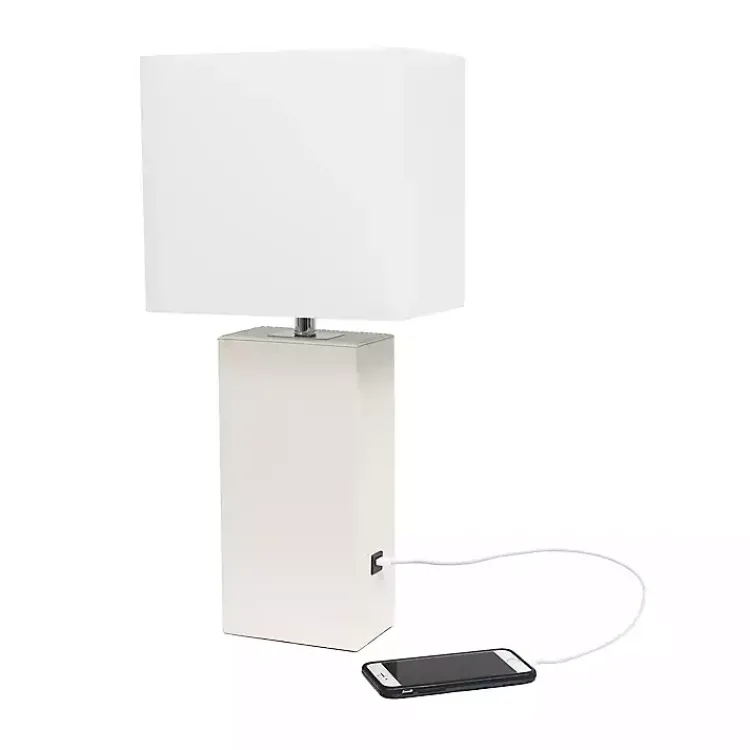 Kirklands Home Faux Leather Charging Table Lamp White Hot