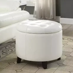 Kirklands Home Faux Leather Eliza Round Storage Ottoman White Online
