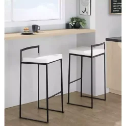 Kirklands Home Faux Leather Stackable Bar Stools, Set of 2 White Online