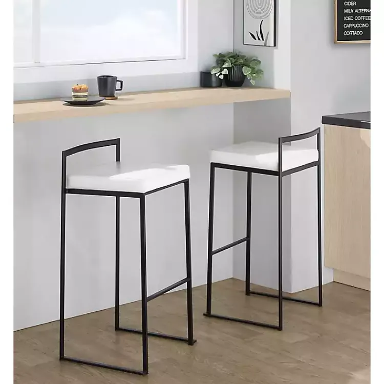 Kirklands Home Faux Leather Stackable Bar Stools, Set of 2 White Online