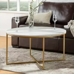 Kirklands Home Faux Marble & Gold X-Base Coffee Table White New