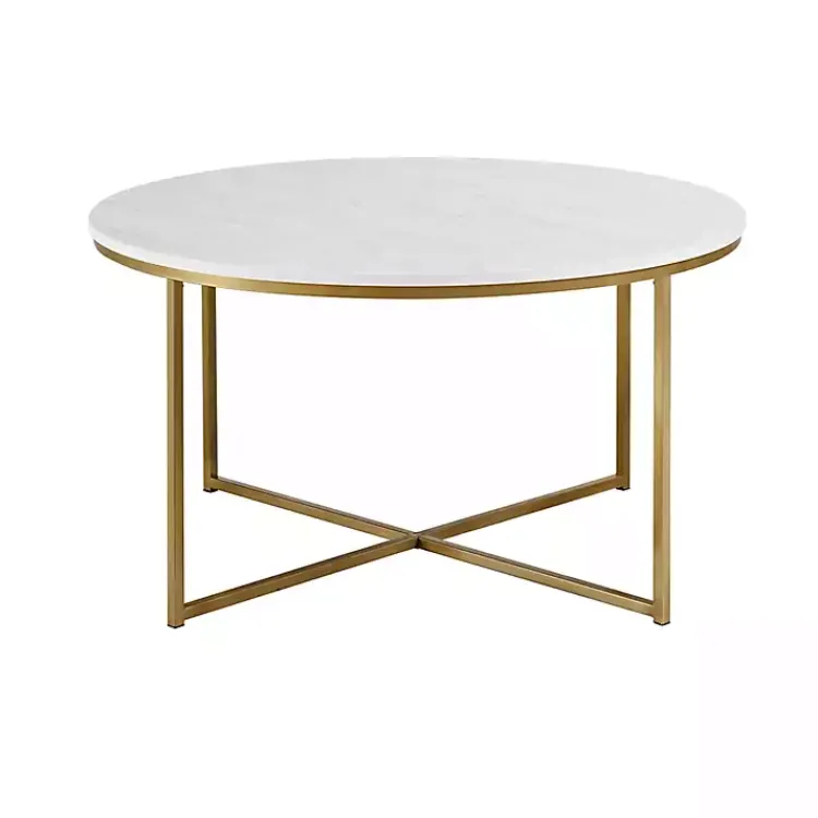 Kirklands Home Faux Marble & Gold X-Base Coffee Table White New