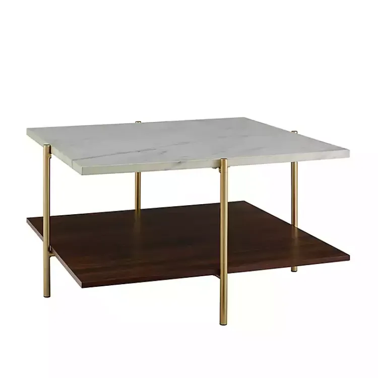 Kirklands Home White Faux Marble and Brown Wood Coffee Table Clearance