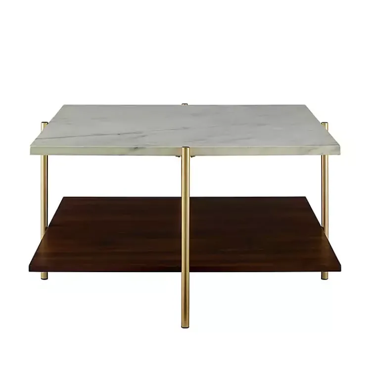 Kirklands Home White Faux Marble and Brown Wood Coffee Table Clearance
