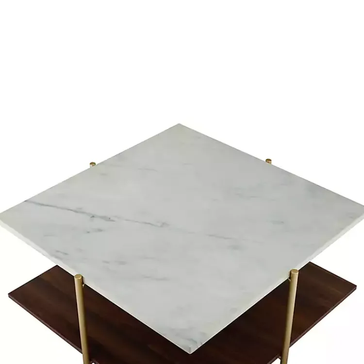 Kirklands Home White Faux Marble and Brown Wood Coffee Table Clearance